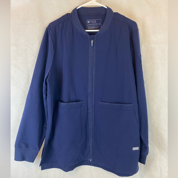Figs Jackets & Coats Womens Navy Blue Figs Scrub Jacket Zip Up Xl